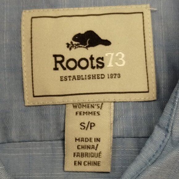 Women Roots 73 Blue Small Petite Western Style Button Up Shirt Roll Tab Sleeve - Picture 8 of 12